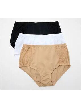 Breezies Hipster Briefs w/ Lace Trim 3-Pack Basic XL BGE/WHT/BLK A634609 NEW